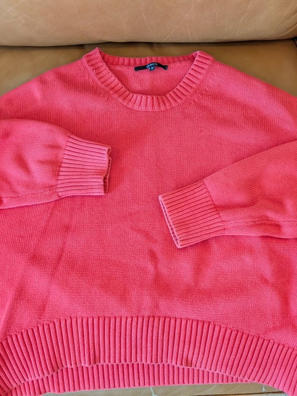 Quince 100% Organic Cotton Crewneck Sweater M Hand Dyed Coral Red